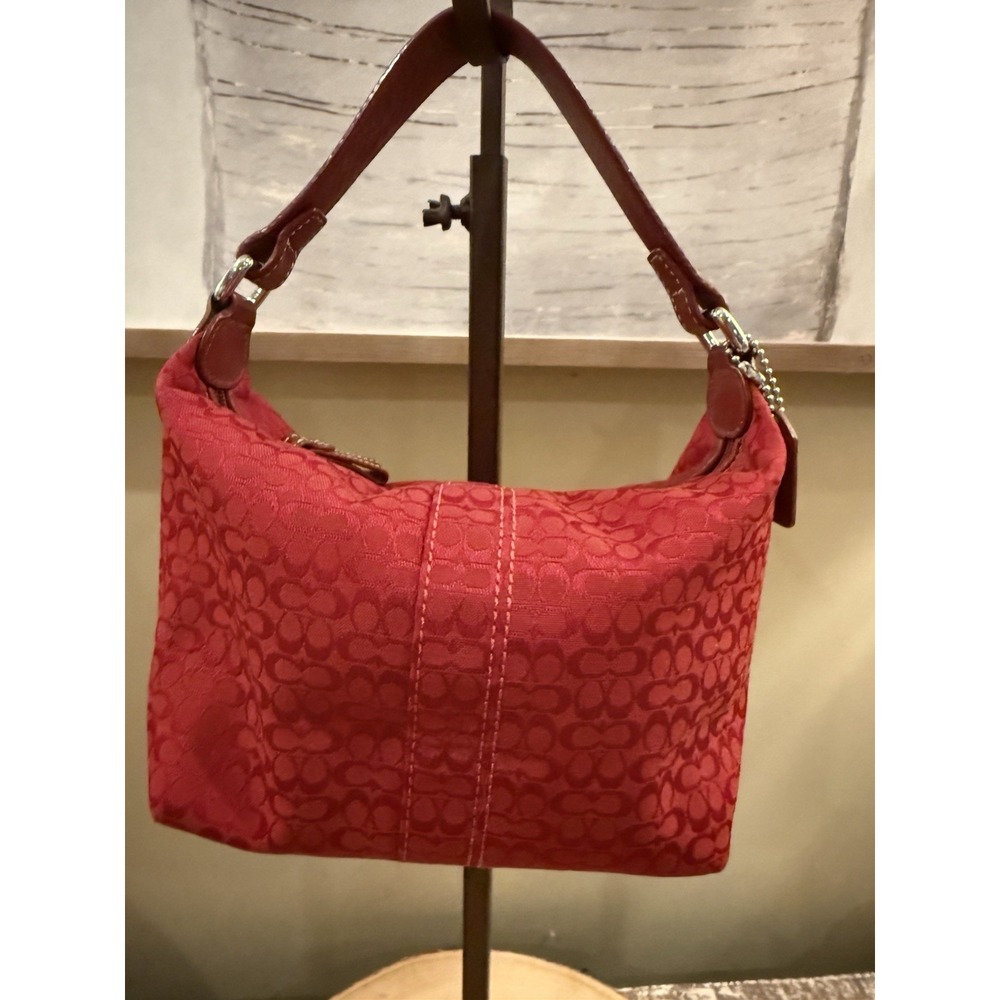 Coach Y2K Vintage Cherry Red SoHo Signature‎ Mini Pouch Jacquard Hand Bag Rare